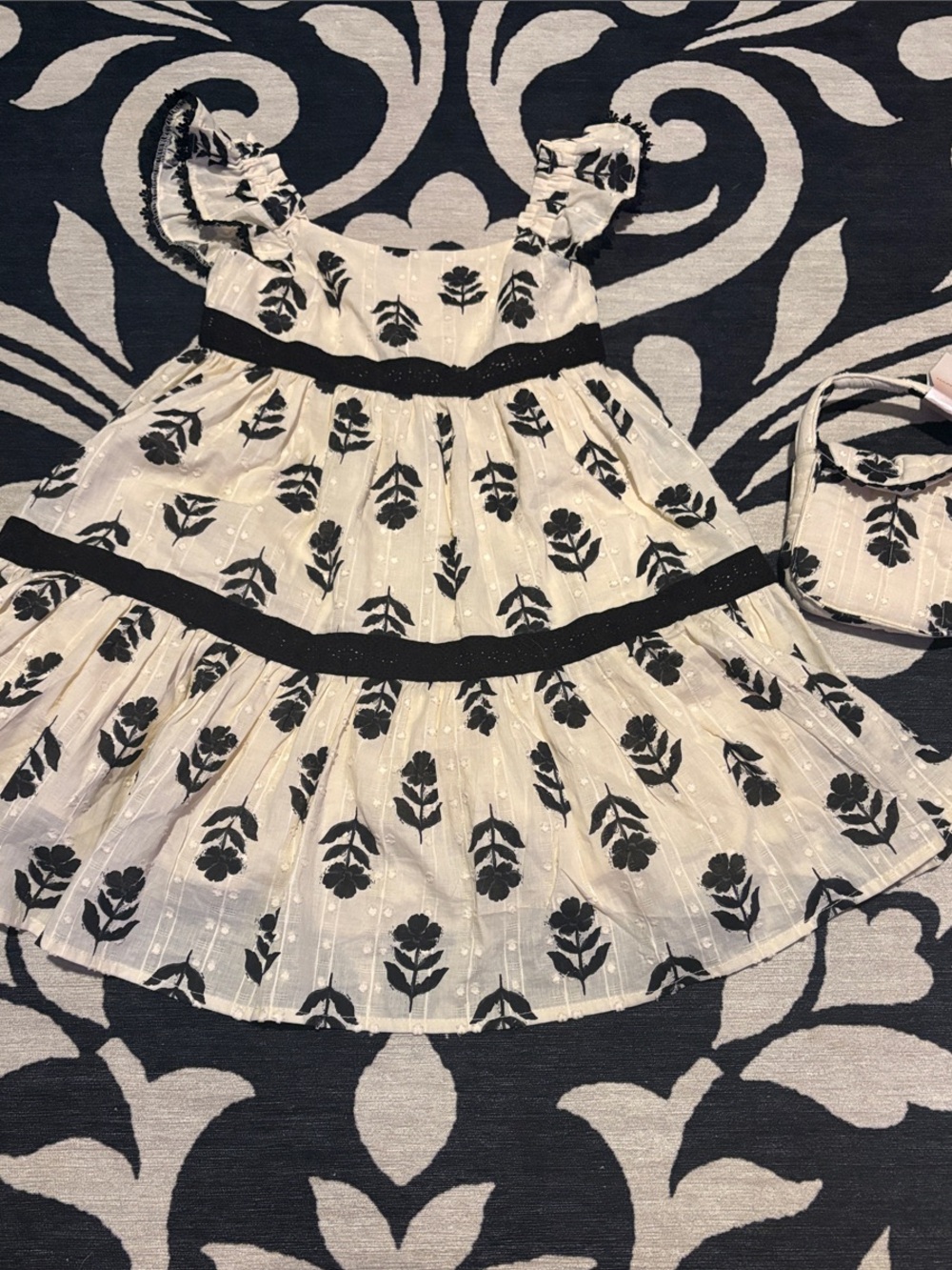 Happily Grey Girls Black & White Floral Tiered Sundress with Matching Bag